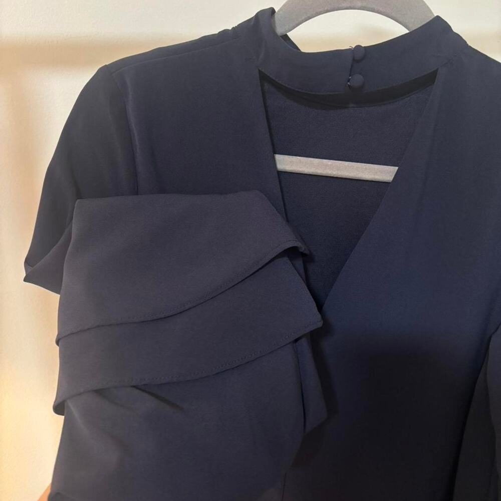Vestique Navy Bell Sleeve Shift Dress Size S Elegant Mock Neck Dress - Picture 5 of 8